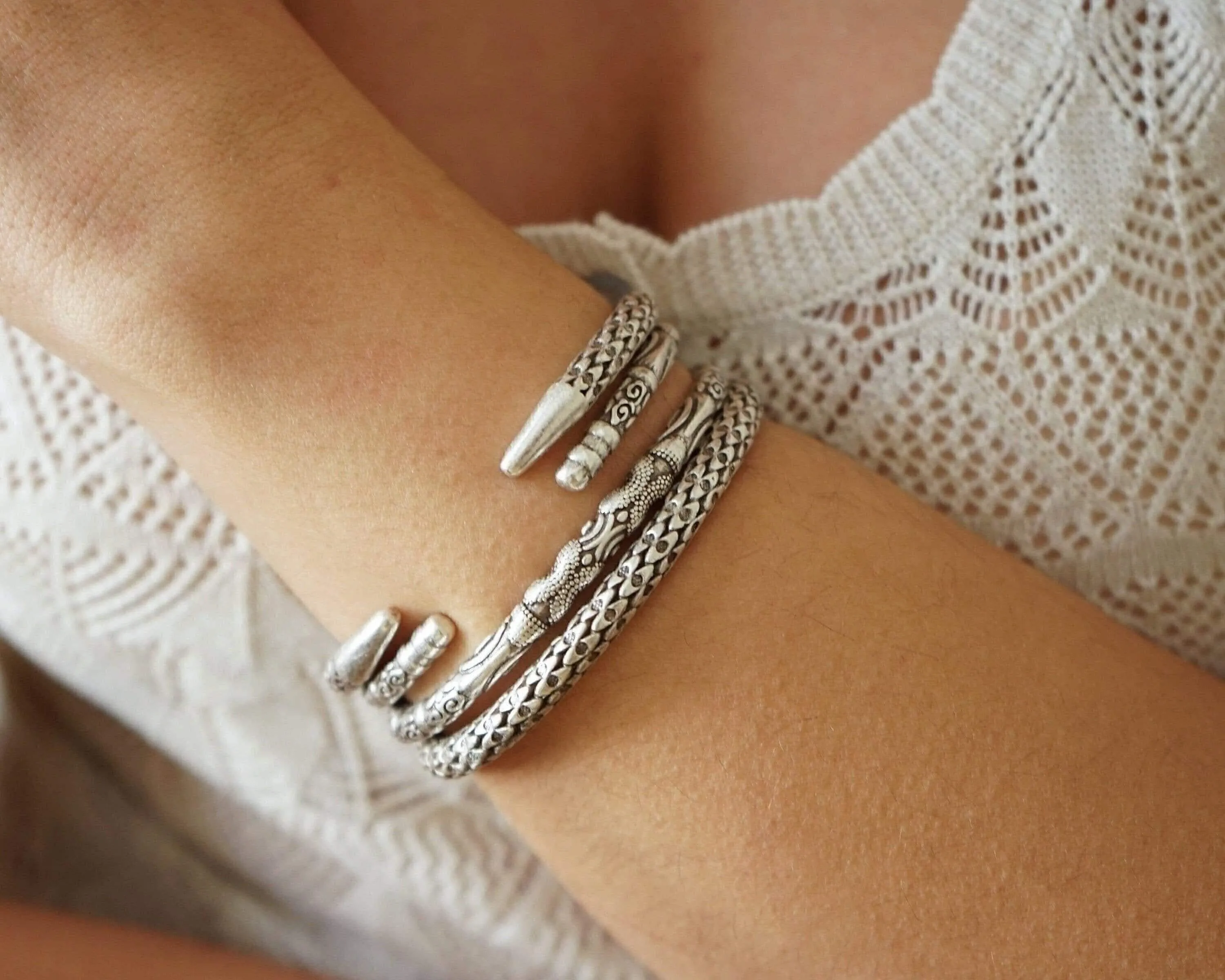 Silver Snakeskin-Style Cuff
