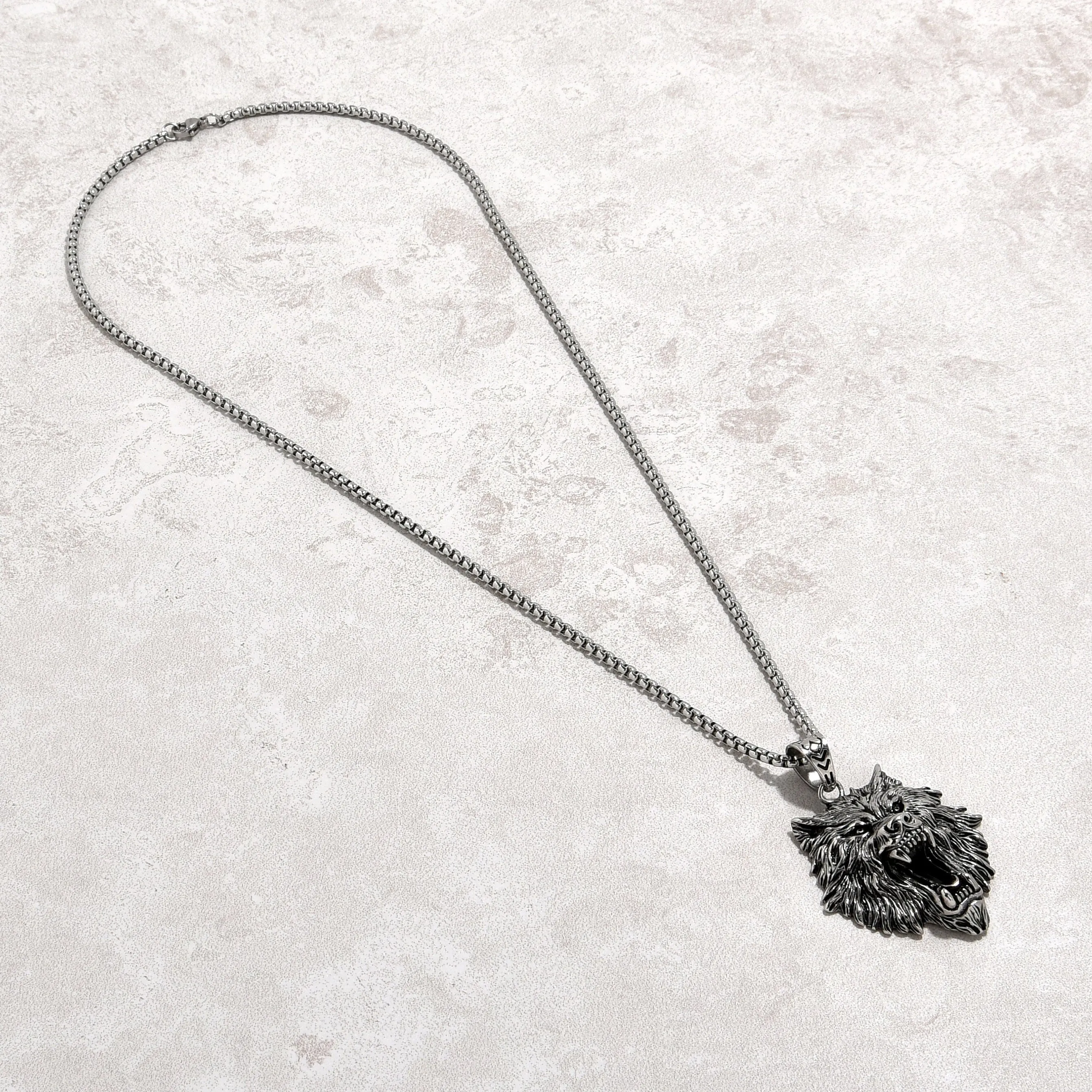 Silver Wolf Steel Hearts Necklace