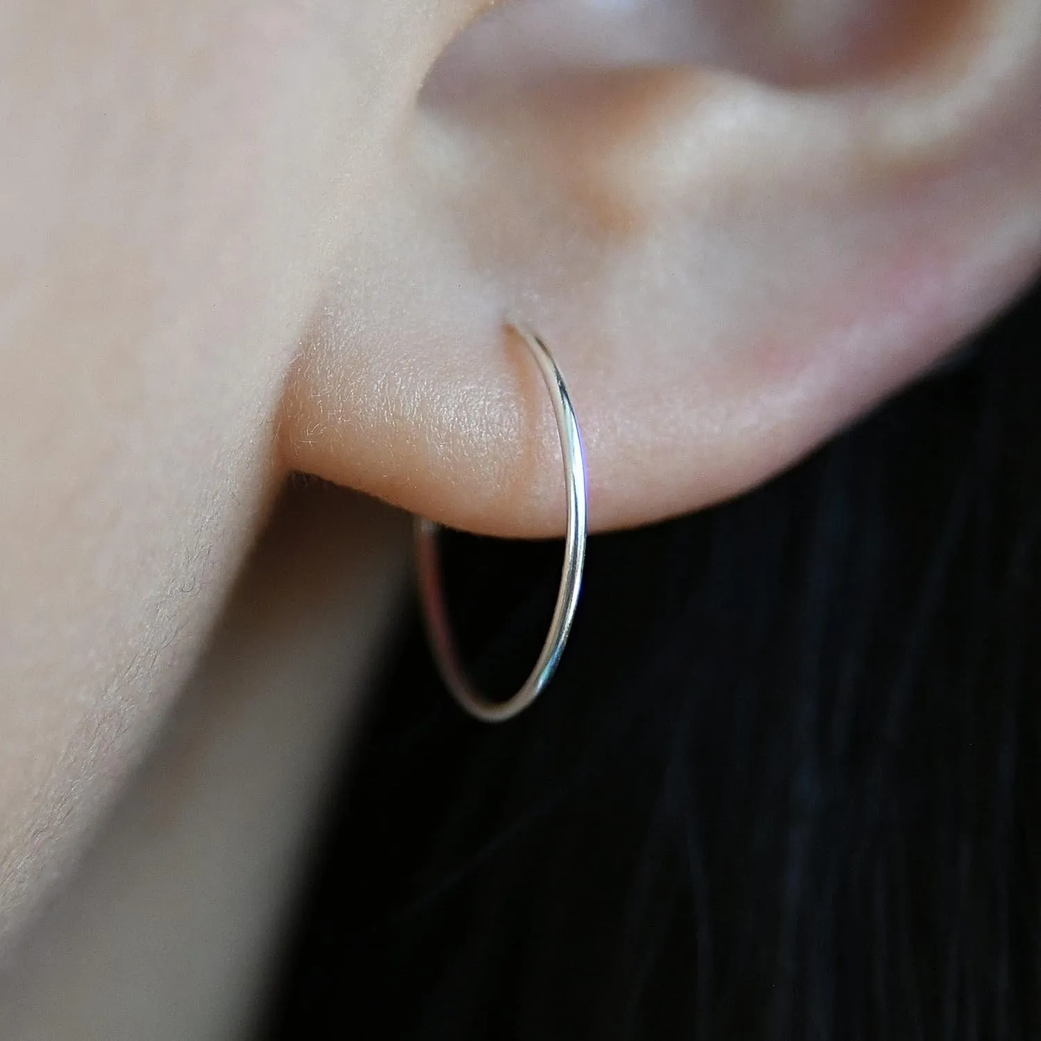 Small Sterling Silver Huggie Hoop Earrings for Women Thin Lightweight 15mm