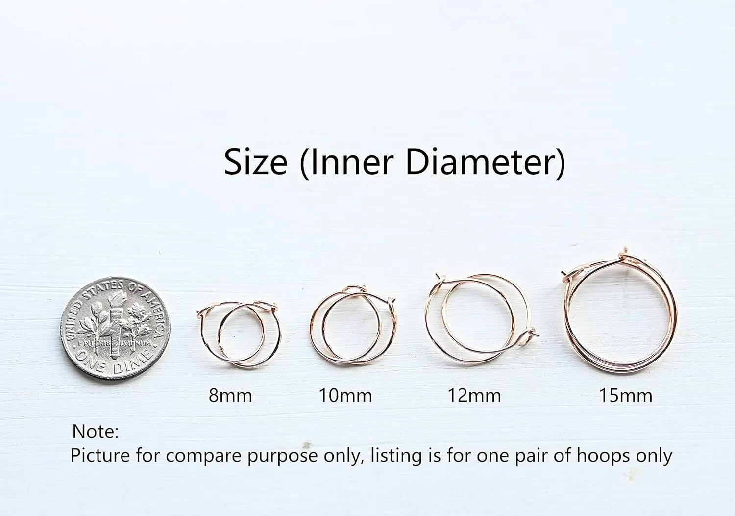Small Sterling Silver Huggie Hoop Earrings for Women Thin Lightweight 15mm