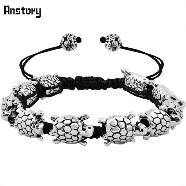 Smile Skull Skeleton Bead Bracelets Strand Vintage Boho Antique Silver Plated Handmade Rope Woven Craft Fashion Jewelry