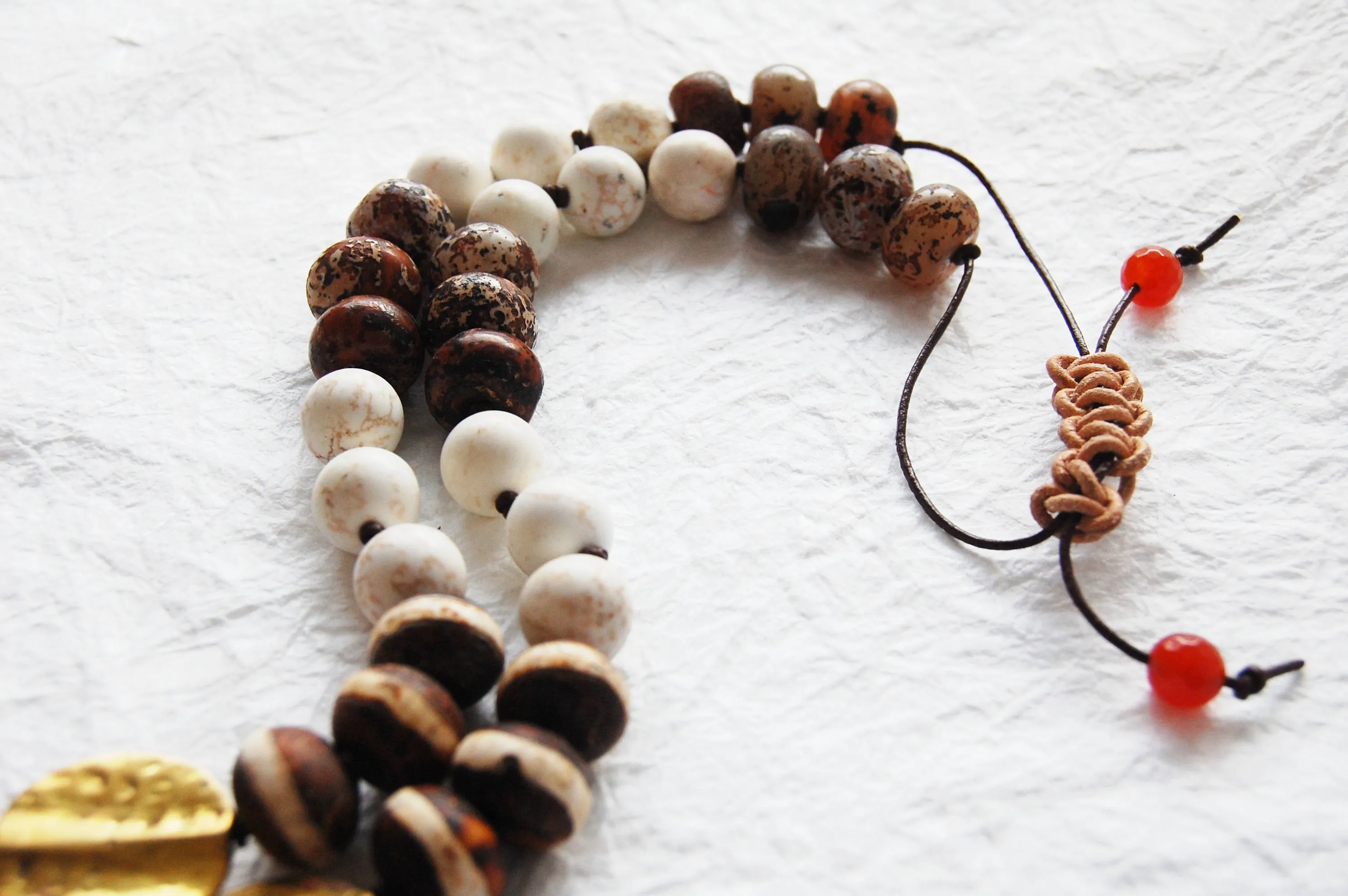 Solid Brass Buddha Head Pendant and White Magnesite Agate Adjustable Zen Inspired Yoga Necklace, ZLO51718 Big Buddha Ivory