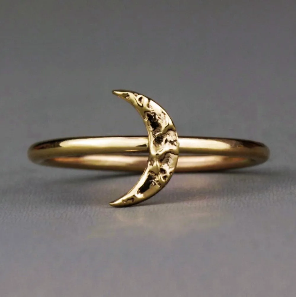 Solid Gold Textured Moon Labradorite & Diamond Stacking Rings
