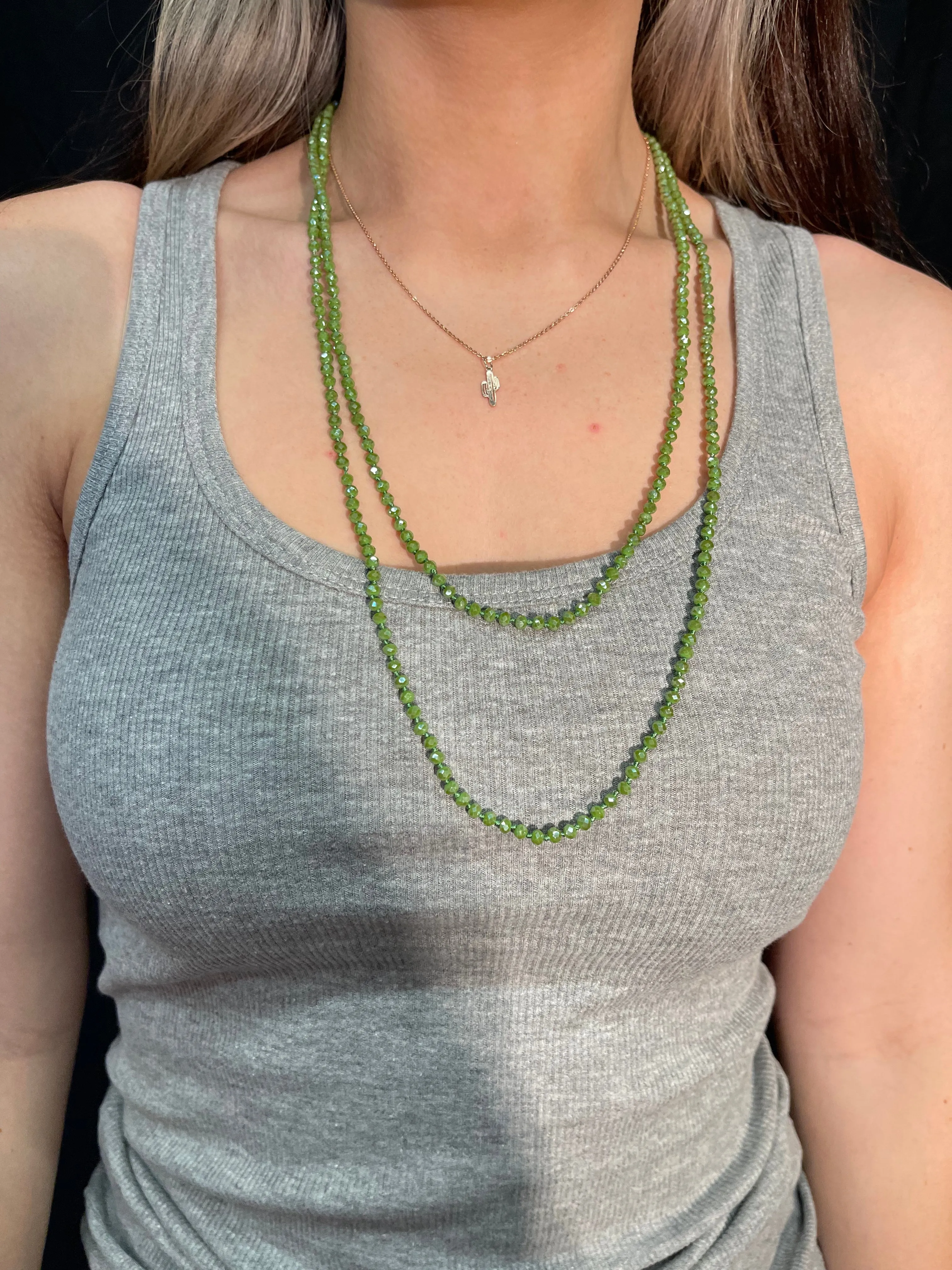 Stunning 4mm Glass Bead Threaded Long Necklace
