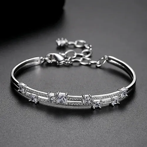 Stylish CZ Cuff Bangle Bracelet