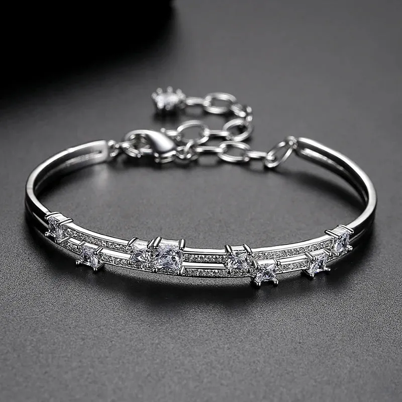 Stylish CZ Cuff Bangle Bracelet