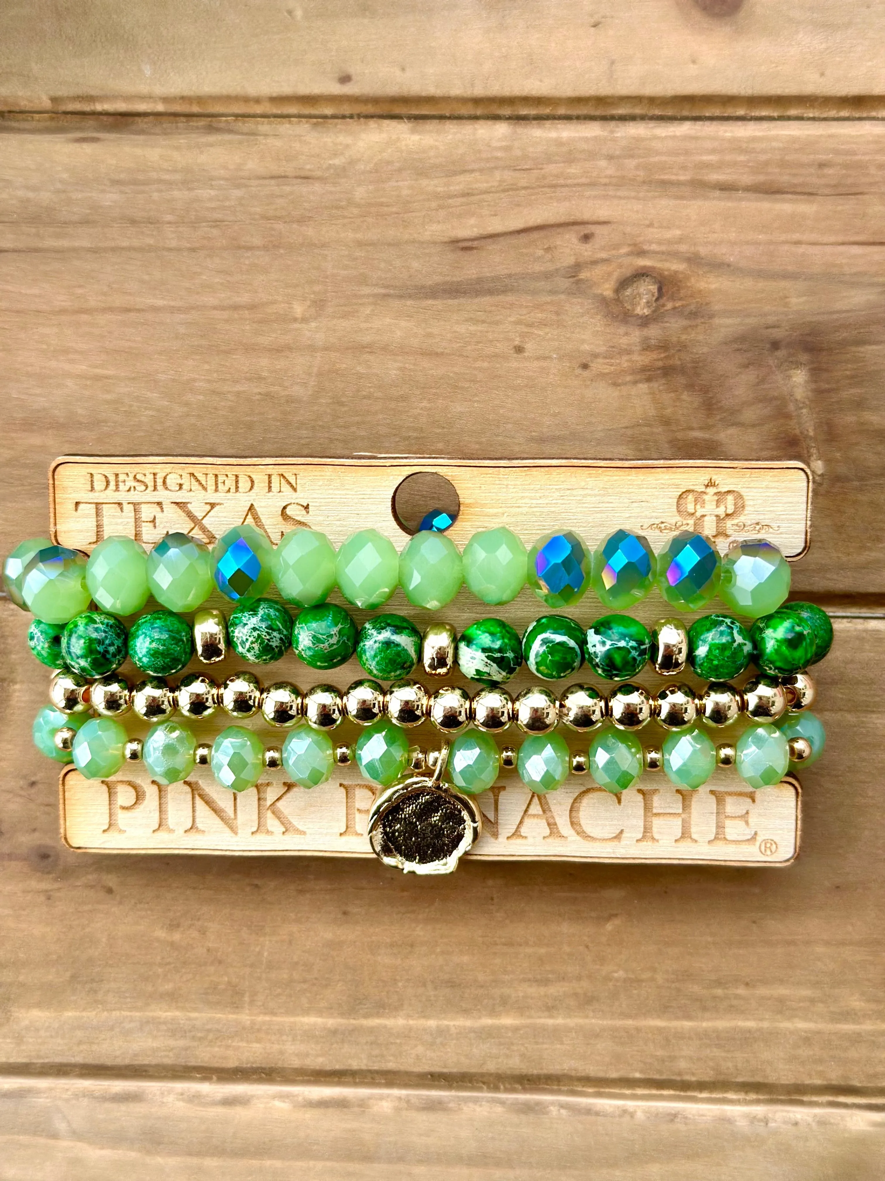 The Pink Panache Show Me The Green & Gold Stack Bracelet Set
