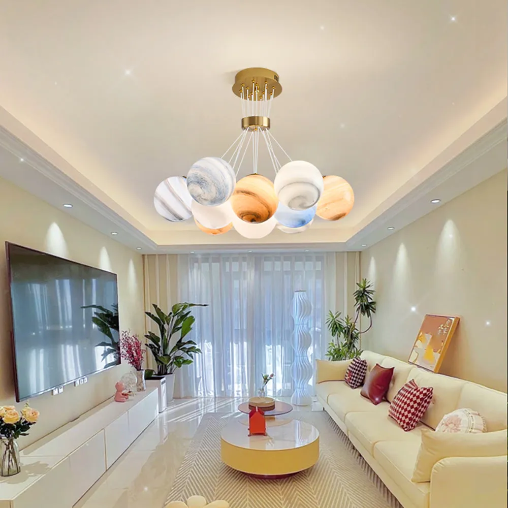Unique Planet Chandelier- Aeyee Bubbles Ball Shape Pendant Light, Glass Hanging Light Fixture, Colorful Ceiling Chandelier