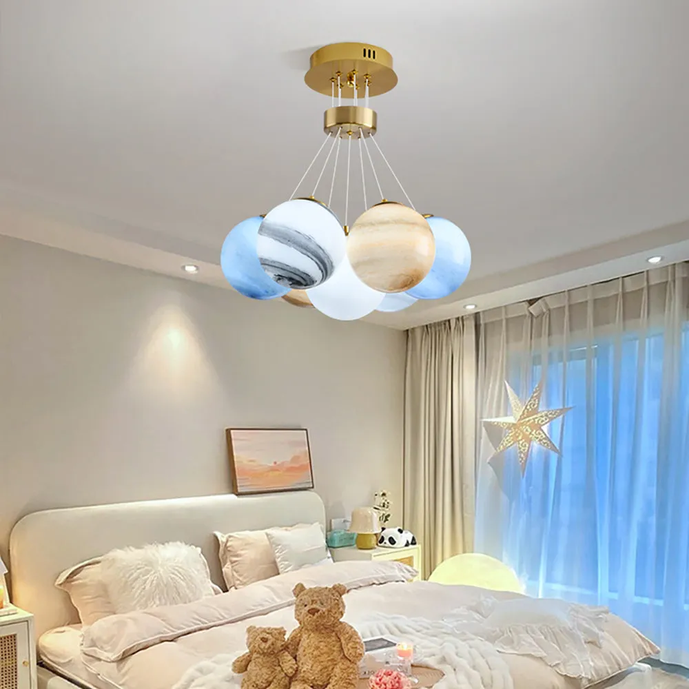 Unique Planet Chandelier- Aeyee Bubbles Ball Shape Pendant Light, Glass Hanging Light Fixture, Colorful Ceiling Chandelier