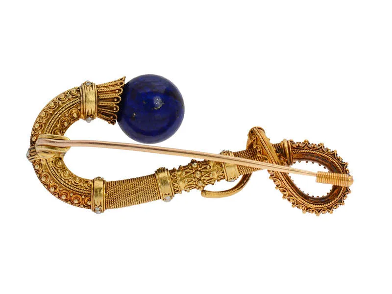 Victorian Etruscan Revival Lapis Lazuli Brooch