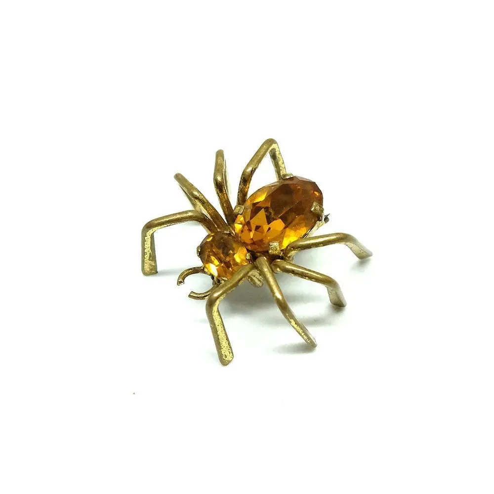 Vintage 1940s Amber Czech Glass Spider Brooch