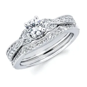 Vintage Bridal: 1/5 Ctw. Diamond Semi Mount shown with 3/8 Ct. Round Center Diamond in 14K Gold
