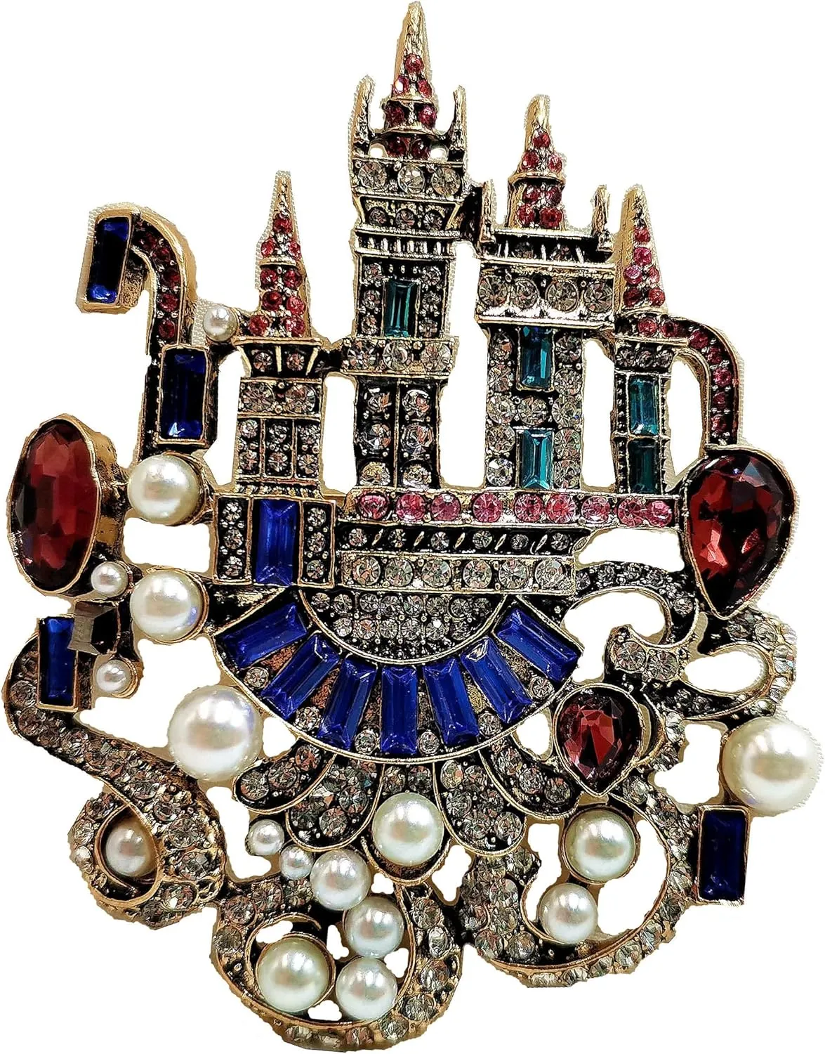Vintage Extra Large Crystal Rhinestone Blue Castle Brooches Pins DIY Wedding Jewelry