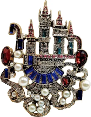 Vintage Extra Large Crystal Rhinestone Blue Castle Brooches Pins DIY Wedding Jewelry