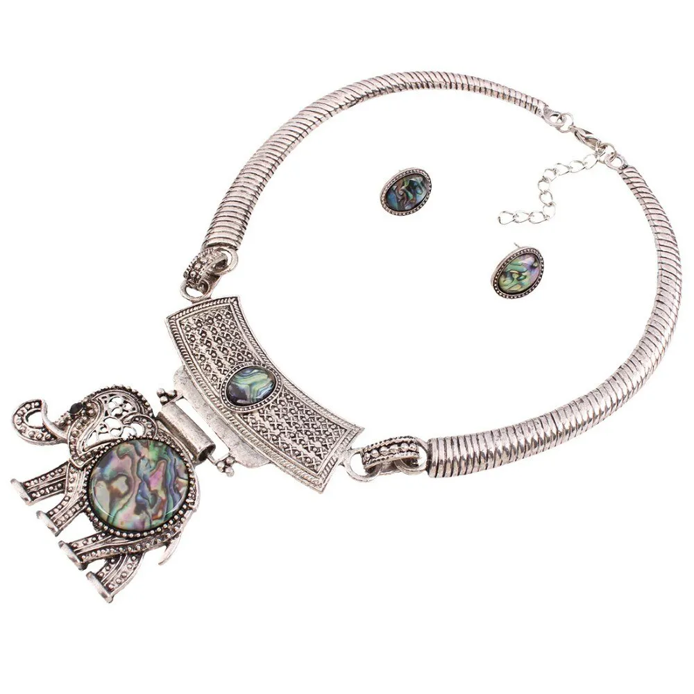 Vintage Jewelry Sets Statement  Resin Elephant Necklaces  Antique Silver Stud Earrings