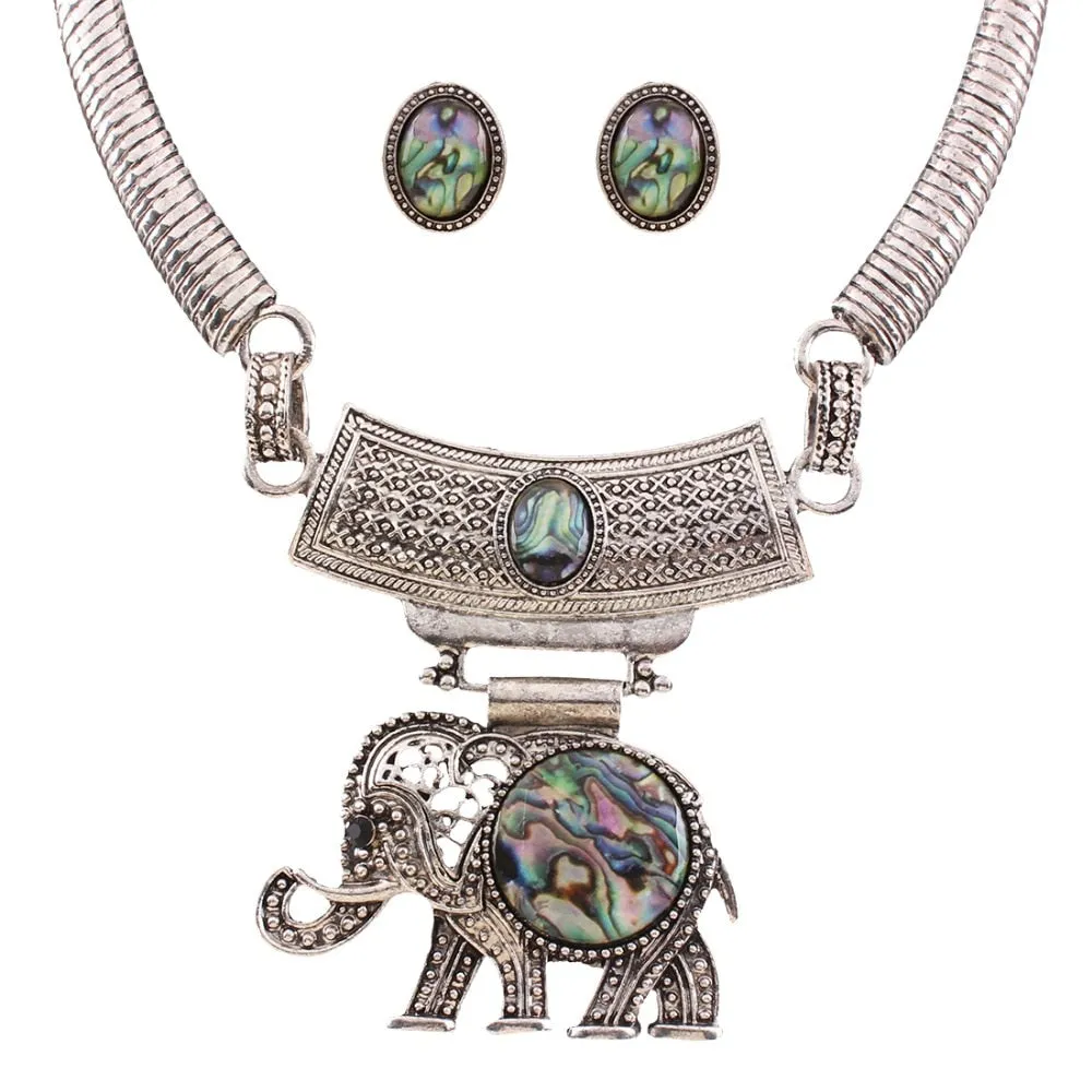 Vintage Jewelry Sets Statement  Resin Elephant Necklaces  Antique Silver Stud Earrings