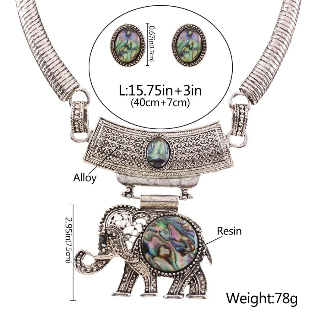 Vintage Jewelry Sets Statement  Resin Elephant Necklaces  Antique Silver Stud Earrings