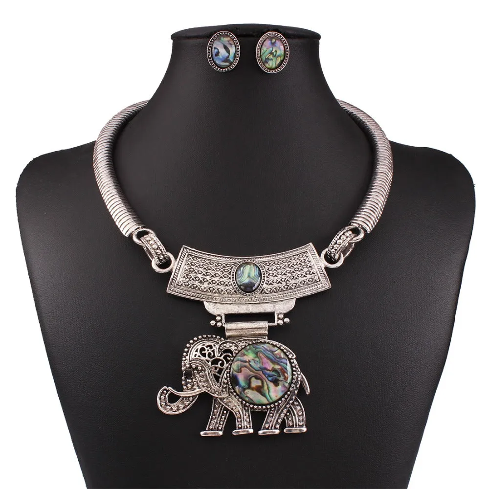 Vintage Jewelry Sets Statement  Resin Elephant Necklaces  Antique Silver Stud Earrings
