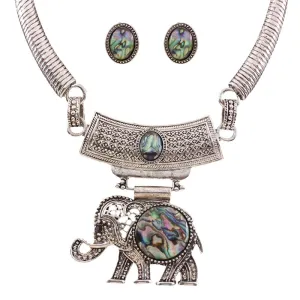 Vintage Jewelry Sets Statement  Resin Elephant Necklaces  Antique Silver Stud Earrings