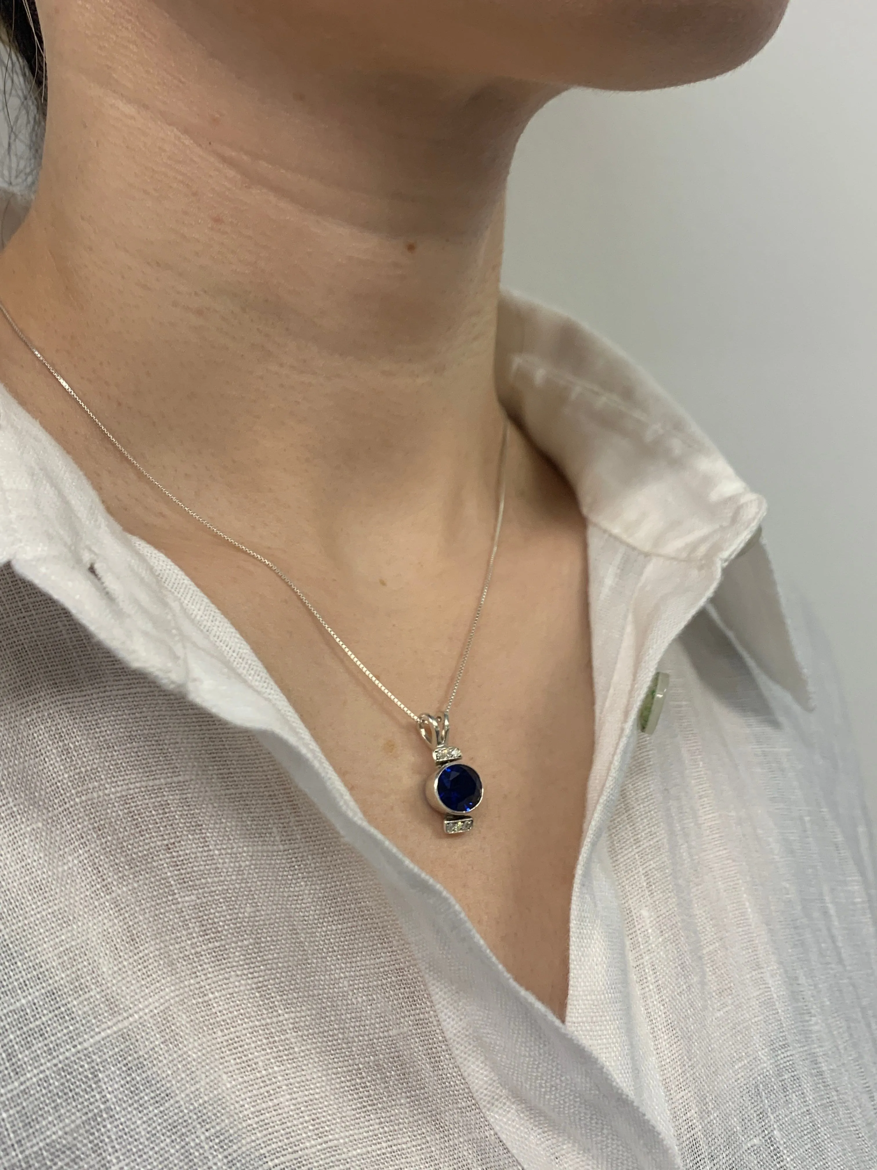 Vintage Sapphire Pendant - Large Blue Necklace - Antique Oval Necklace