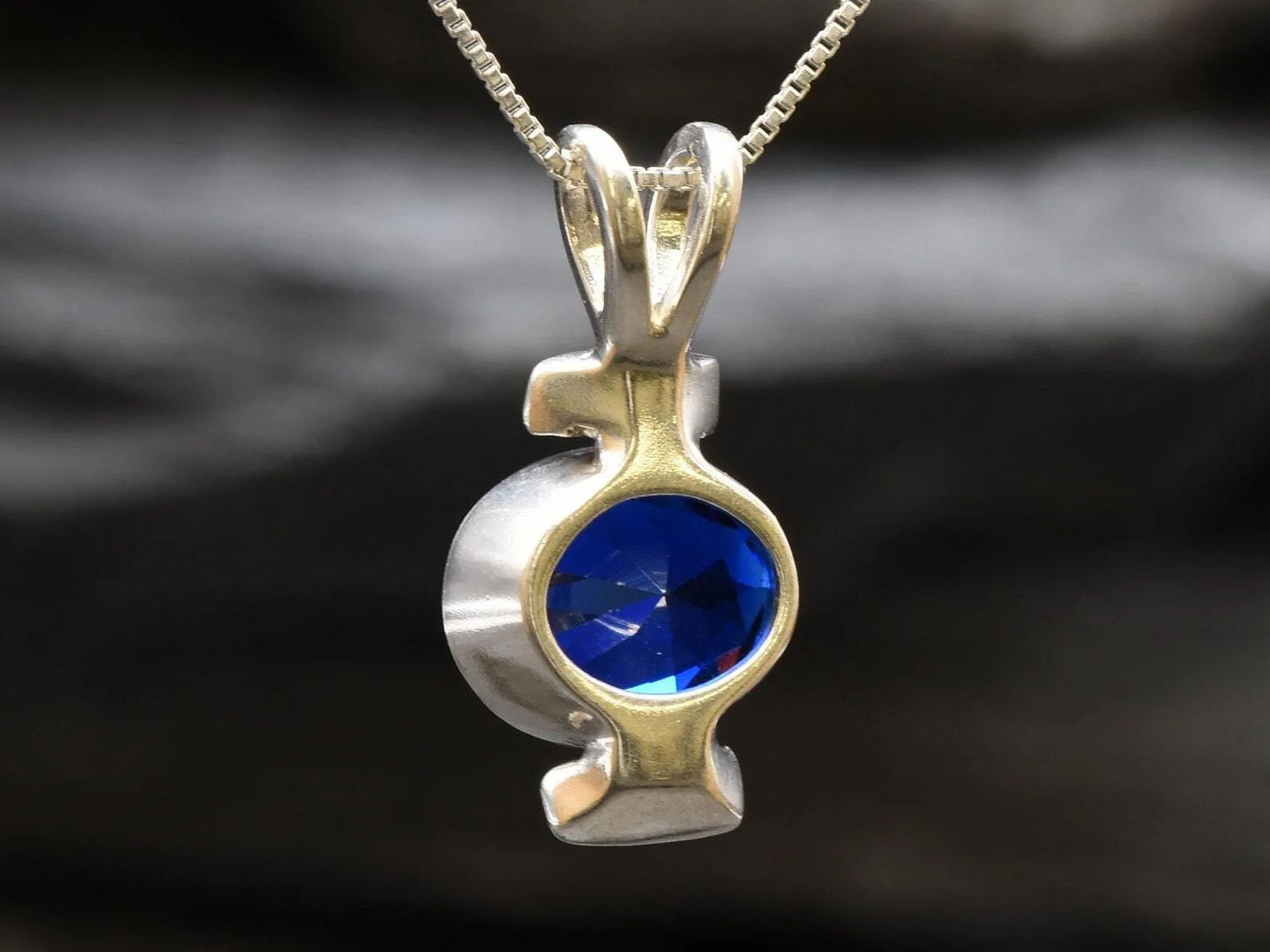 Vintage Sapphire Pendant - Large Blue Necklace - Antique Oval Necklace