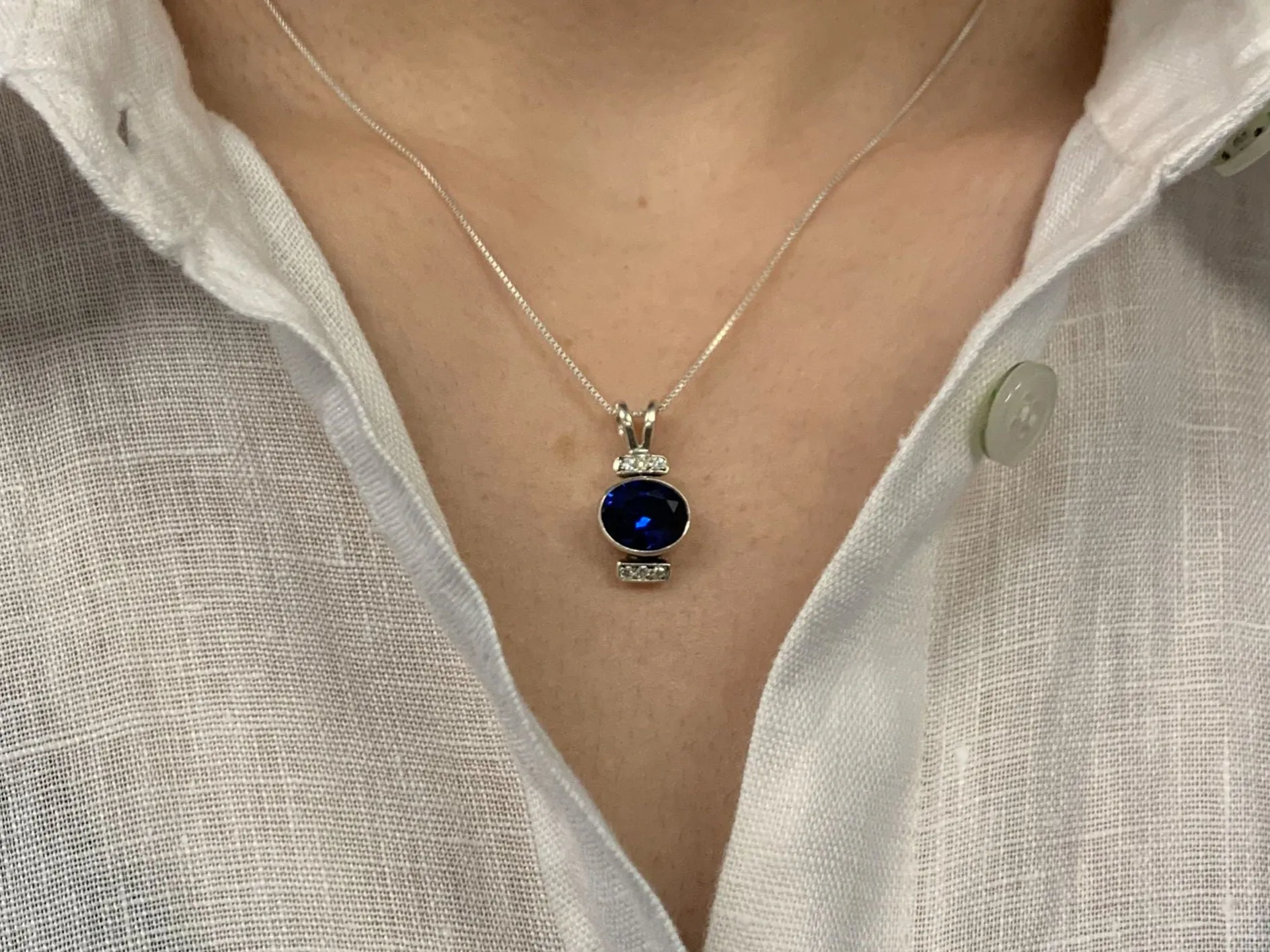 Vintage Sapphire Pendant - Large Blue Necklace - Antique Oval Necklace
