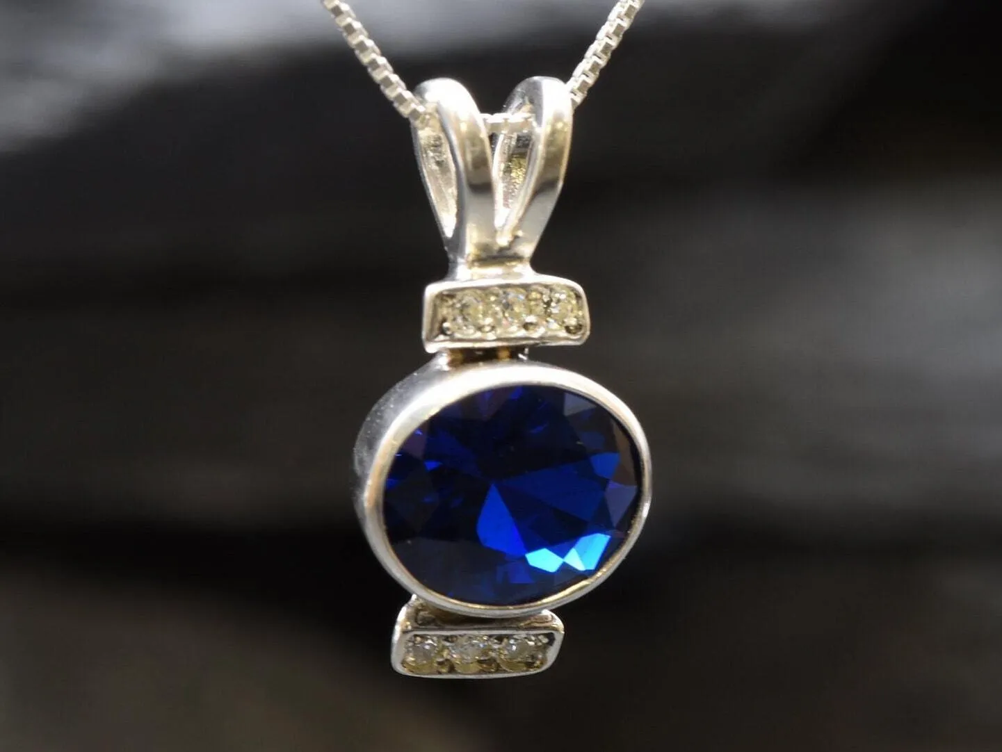 Vintage Sapphire Pendant - Large Blue Necklace - Antique Oval Necklace