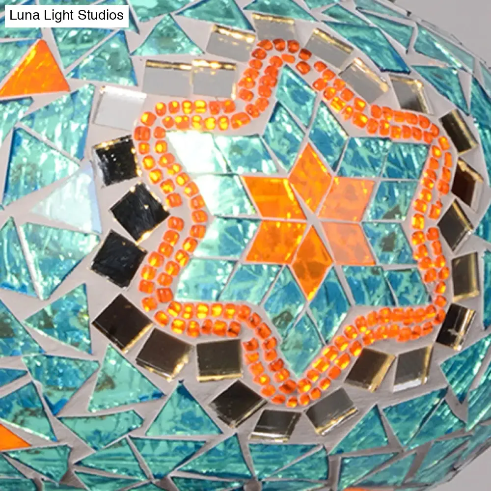 Vintage Stained Glass Spherical Hanging Pendant in Red/Blue/Yellow for Living Room