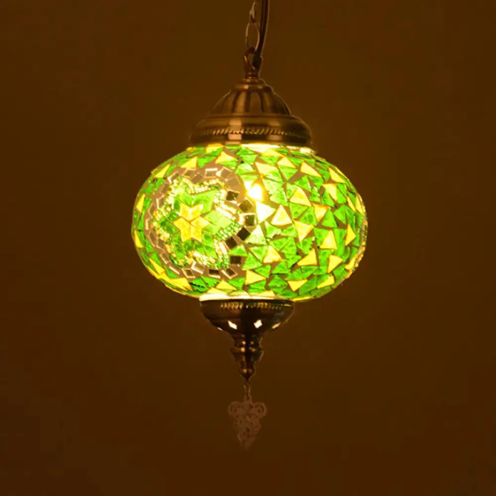 Vintage Stained Glass Spherical Hanging Pendant in Red/Blue/Yellow for Living Room