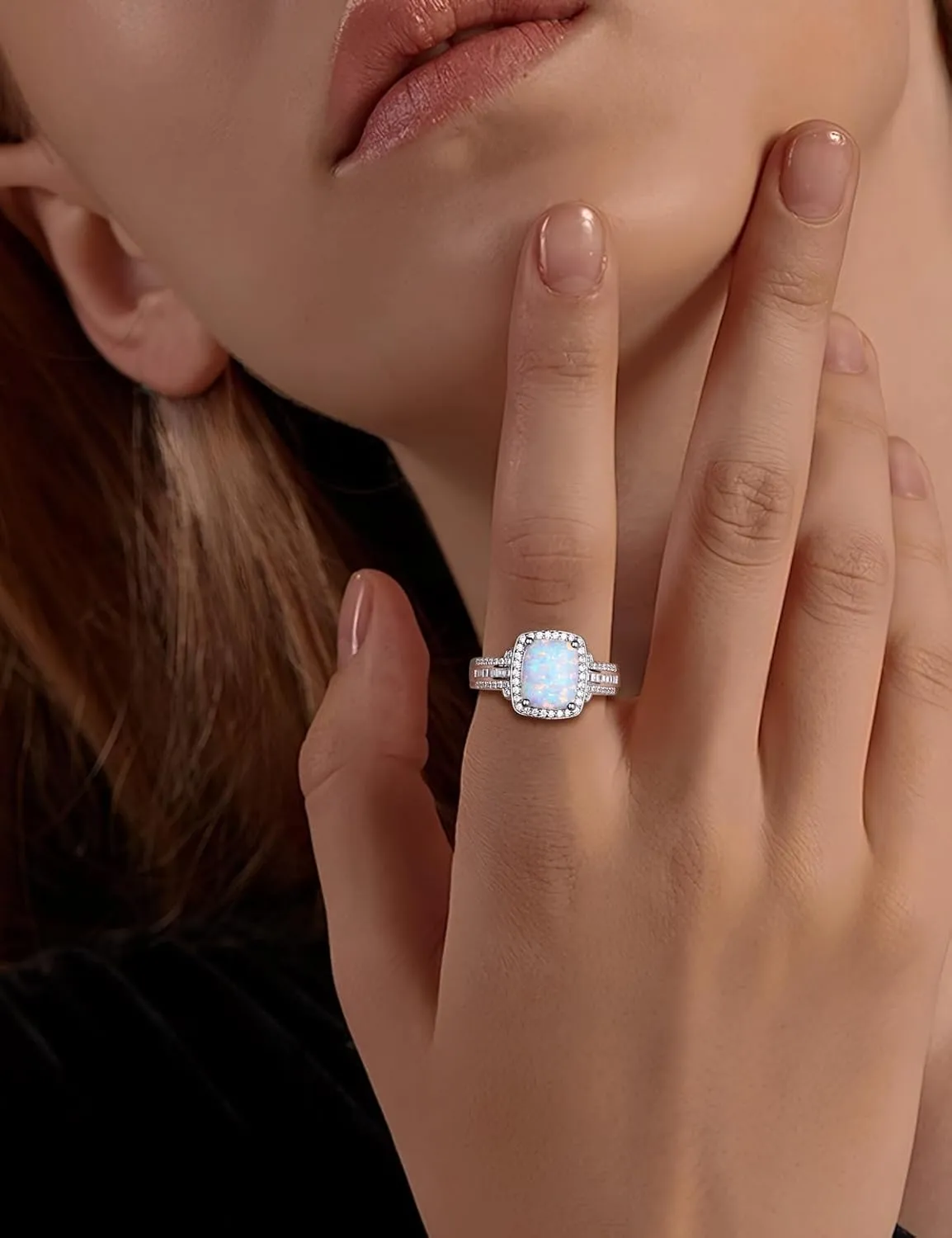 Womens Engagement Ring 925 Sterling Silver Oval Elongated Cushion Cut Sapphire/Ruby/Emerald/Opal Gemstone Anniversary Statement Cocktail Halo Ring Size 6 to 10 (with Gift Box)
