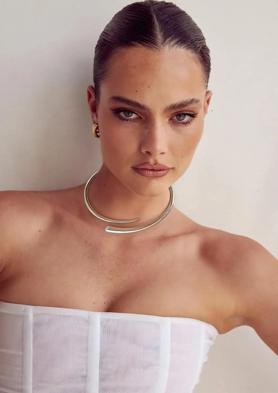 WOWORAMA Chunky Choker Collar Necklace for Women Gold Silver Teardrop Choker Necklace Spring Open Cuff Necklace Metal Statement Necklace
